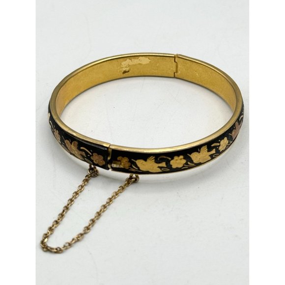 Gilded Damascene Link Bracelet With Bird and Flower Motif  Vintage Damascene Bird Floral Bangle Bracelet